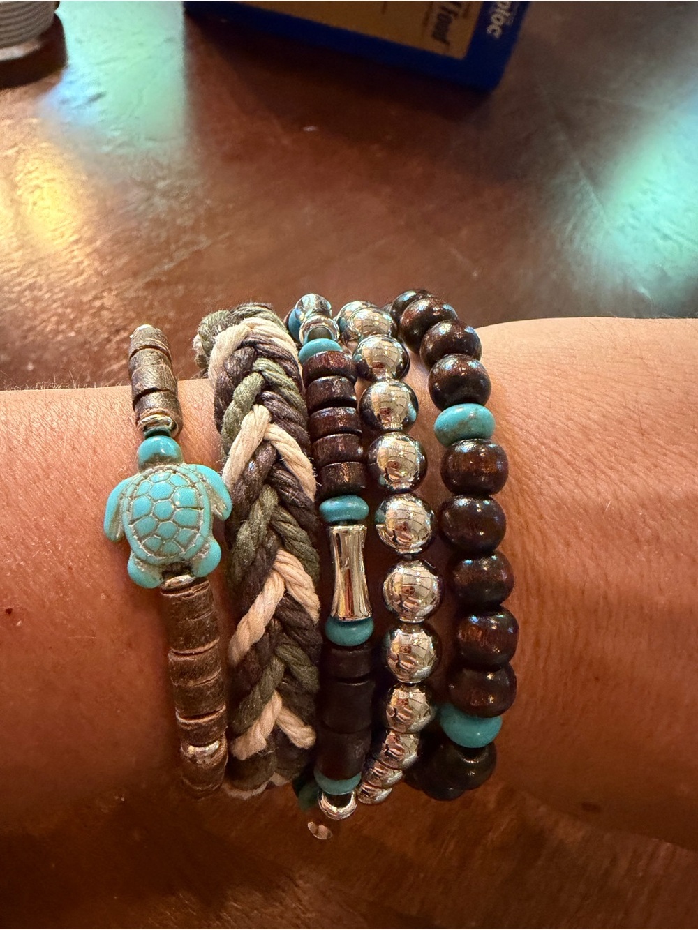 Turquoise Accent Stackable Beaded and Braided Women's Bracelet Set